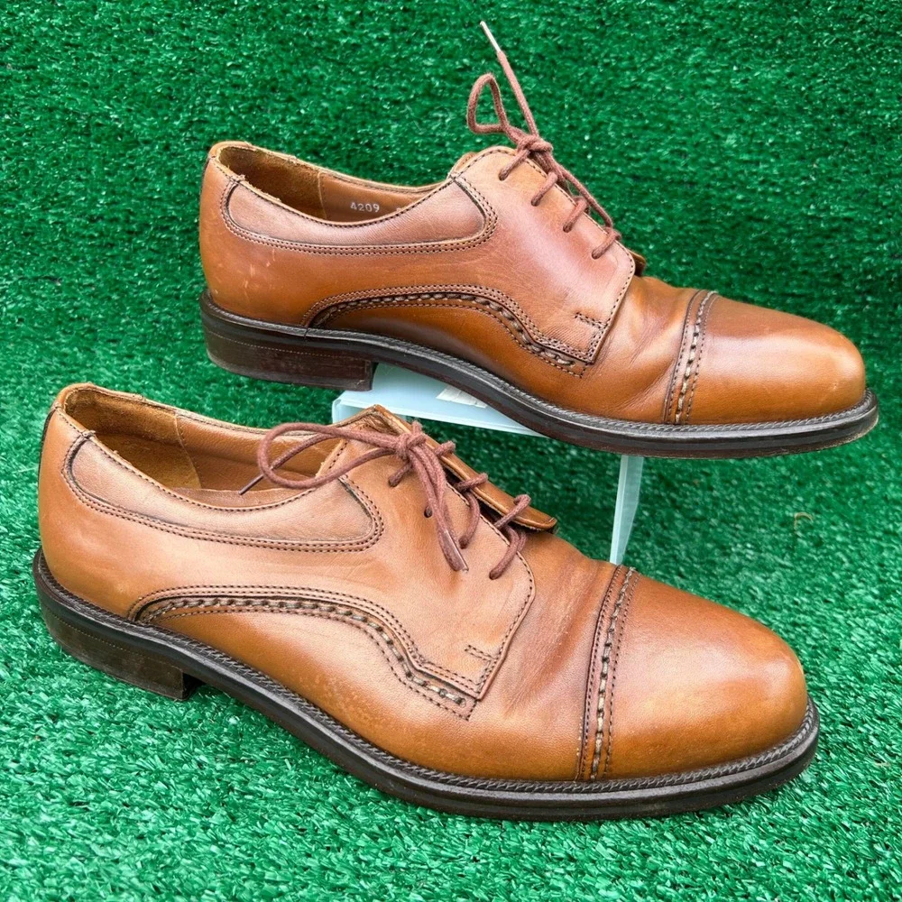 Cable & Co Mens Tan‎ Brown Leather Cap Toe Oxford Dress Shoes Made in Italy 8 D